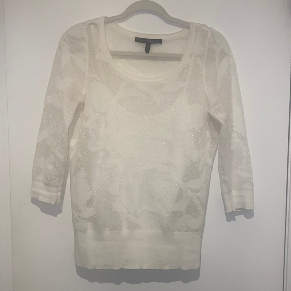 White shimmer and sheer sweater w/ built in tank - WHBM